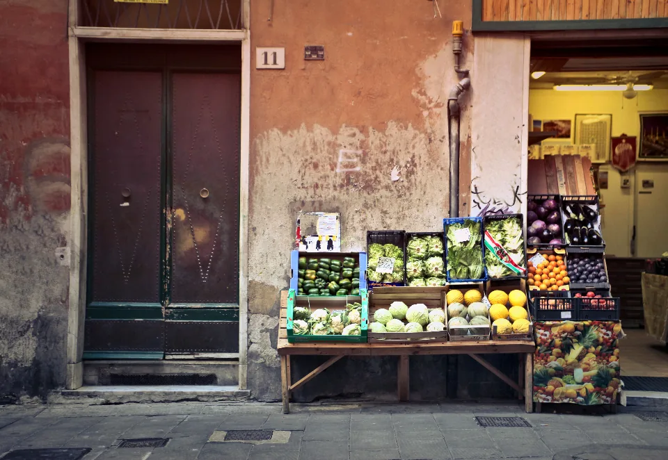 Fresh produce on display outside a food store