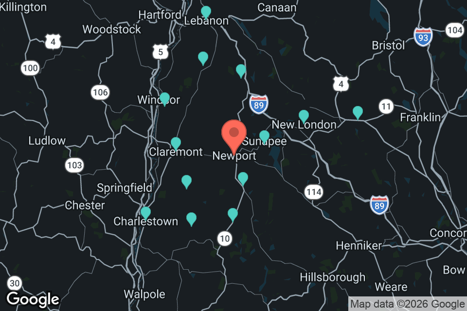 Map of the whole DHI service area, centred on Newport, NH