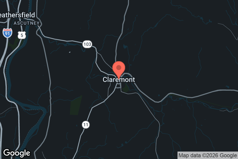 Map showing Claremont, NH