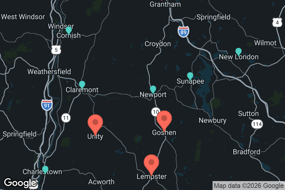 Map showing Grantham, Lempster, Goshen and Unity, NH