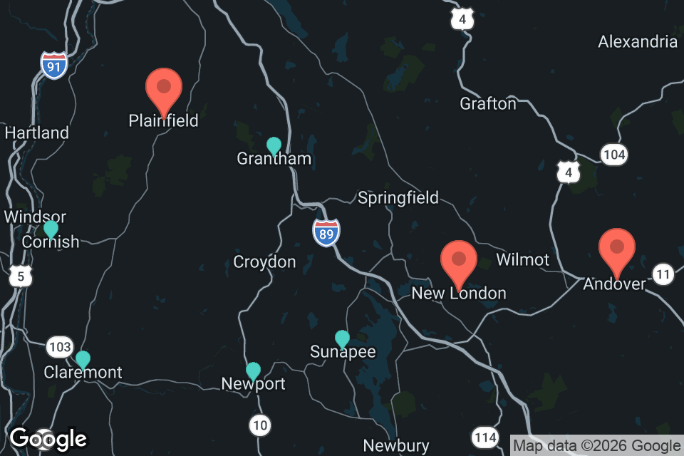 Map showing Plainfield, New London and Andover, NH
