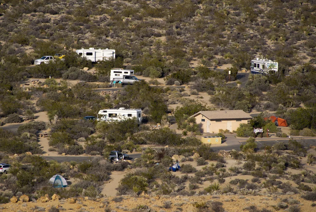 RVs and tents spread across a campground